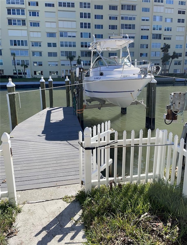 dock area with a water view