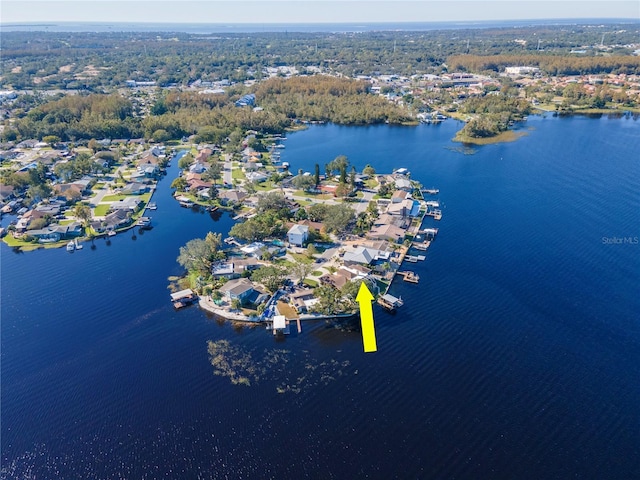 aerial view featuring a water view