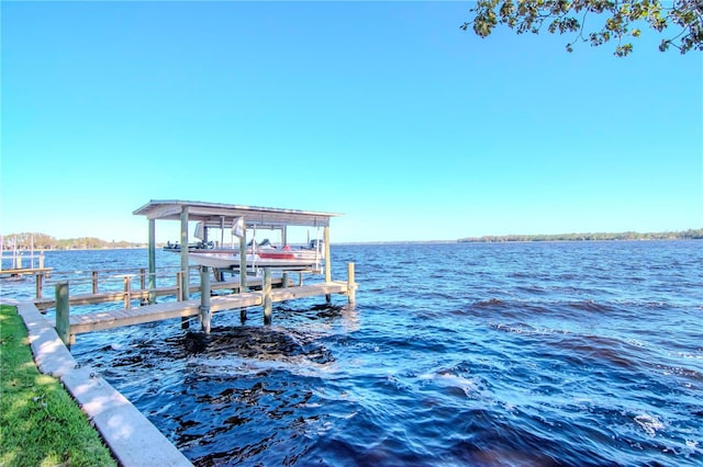 view of dock with a water view