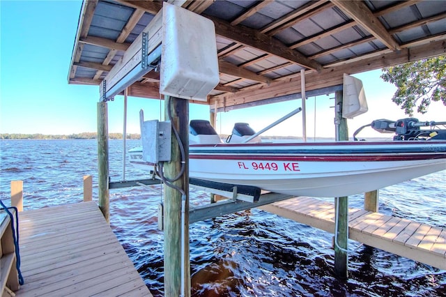 dock area featuring a water view