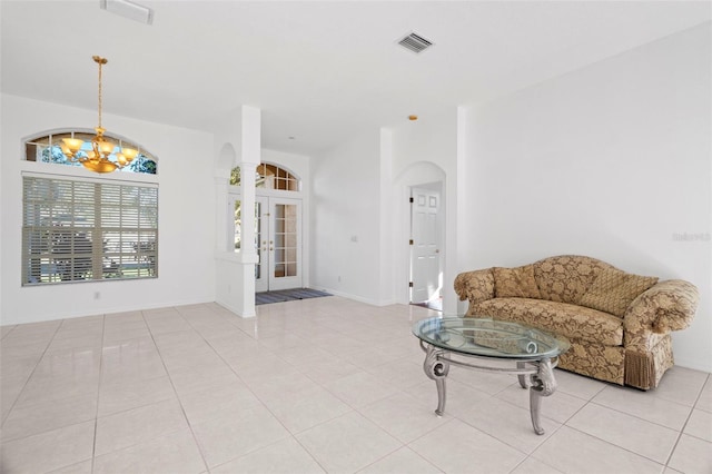 interior space with a chandelier