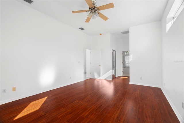 unfurnished room featuring wood-type flooring and ceiling fan