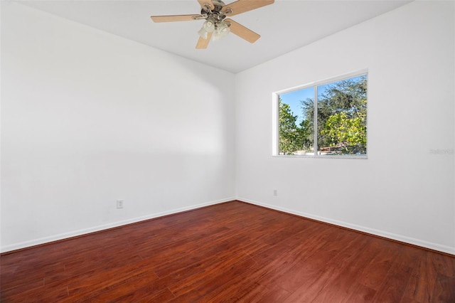 unfurnished room with wood-type flooring and ceiling fan