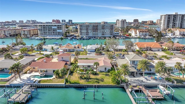 bird's eye view featuring a water view