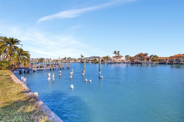 property view of water featuring a boat dock