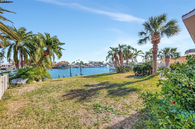 view of yard with a water view