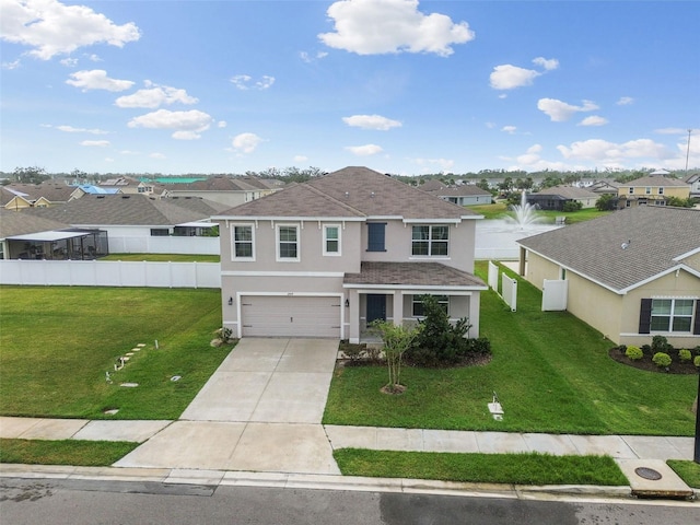 view of front facade with a front lawn and a garage