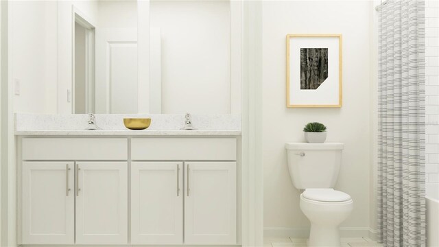 full bathroom with vanity, toilet, and shower / tub combo