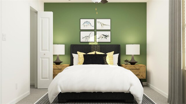 bedroom featuring carpet and ceiling fan