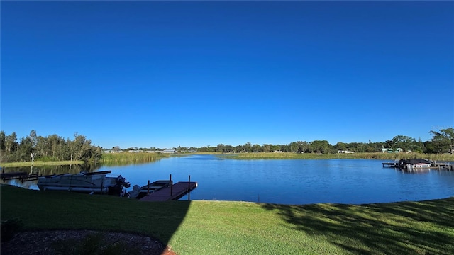 view of water feature with a boat dock