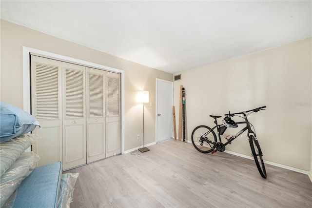 interior space featuring light wood-type flooring and a closet