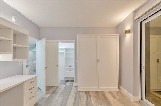 interior space featuring light hardwood / wood-style flooring and a walk in closet