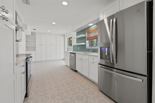 kitchen with white cabinets, sink, and stainless steel appliances