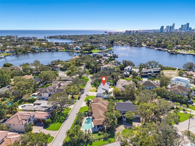 aerial view with a water view