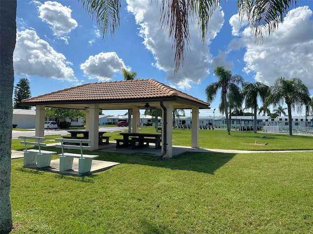 view of home's community with a gazebo and a lawn