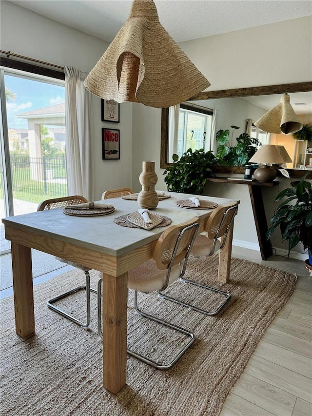 dining space featuring light hardwood / wood-style floors and a healthy amount of sunlight