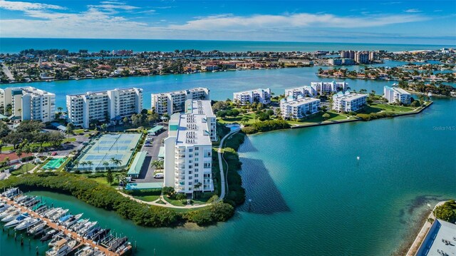 bird's eye view with a view of city and a water view