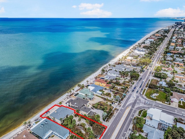 aerial view with a view of the beach and a water view