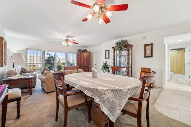 dining area with light tile patterned floors