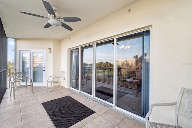 interior space featuring ceiling fan