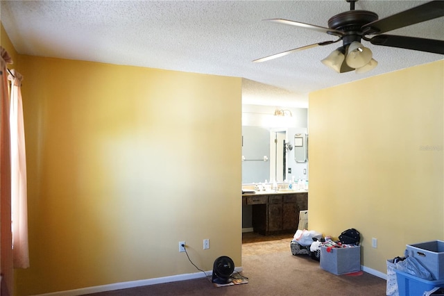 interior space with carpet flooring and a textured ceiling