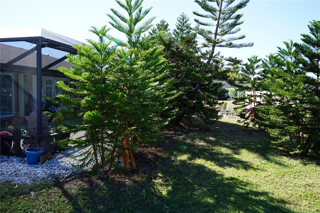 view of yard featuring a lanai