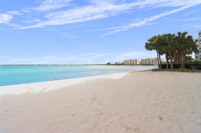 view of water feature featuring a view of the beach