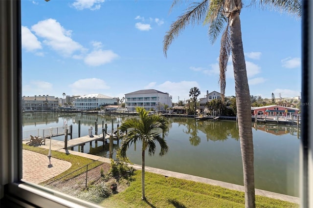 water view with a boat dock