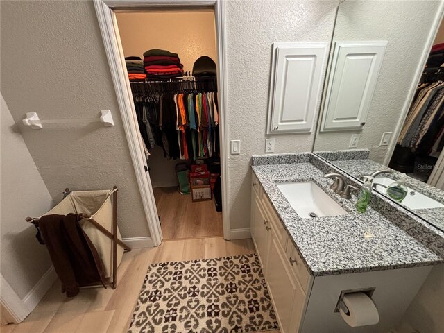 bathroom with vanity and wood-type flooring