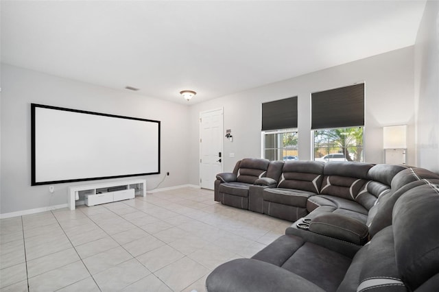 view of tiled home theater room