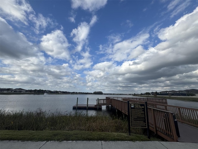 view of dock with a water view