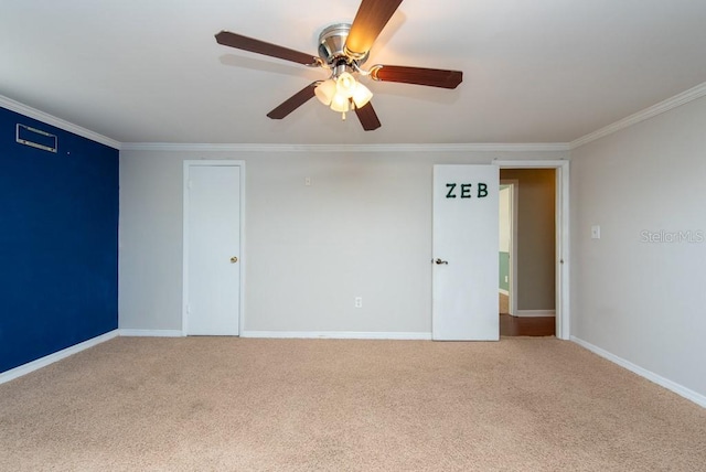 11008 Browning Rd, Lithia, FL 33547 - carpeted spare room with crown molding, a ceiling fan, and baseboards