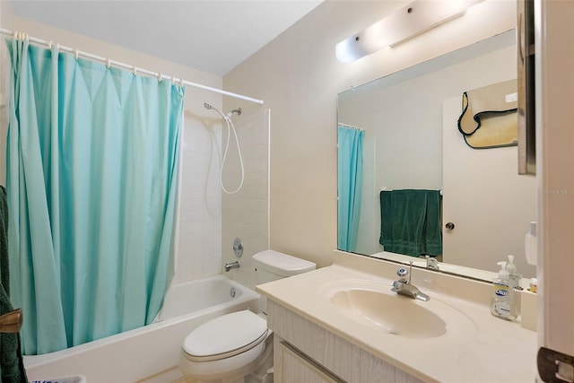 full bathroom featuring vanity, toilet, and shower / bath combo with shower curtain