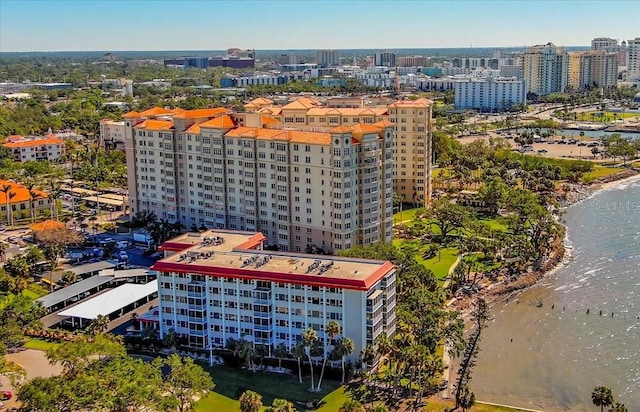 aerial view with a water view