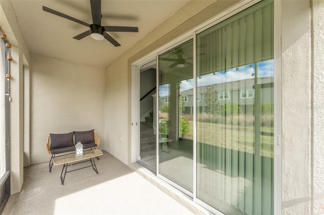 balcony with ceiling fan