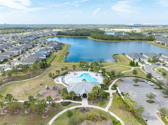 bird's eye view featuring a water view