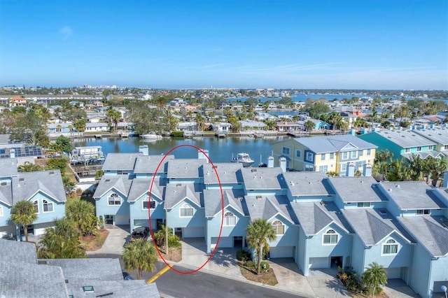 drone / aerial view featuring a water view