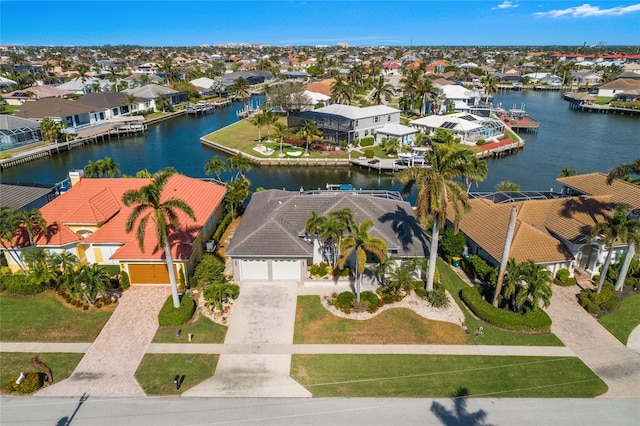 aerial view with a water view