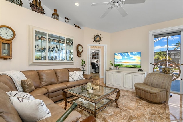 living room with ceiling fan