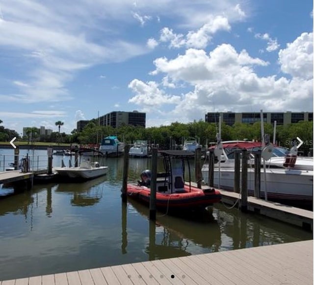 view of dock with a water view