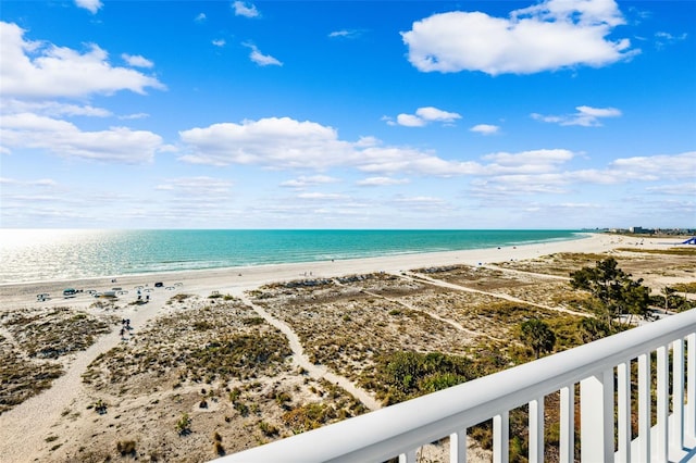 property view of water featuring a view of the beach