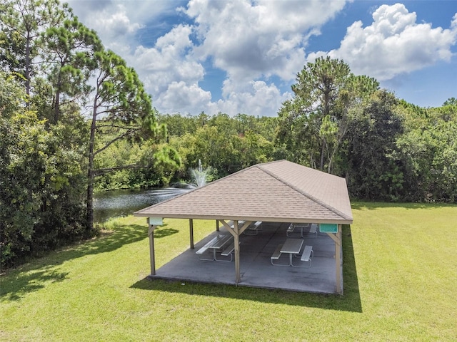 surrounding community featuring a water view and a yard