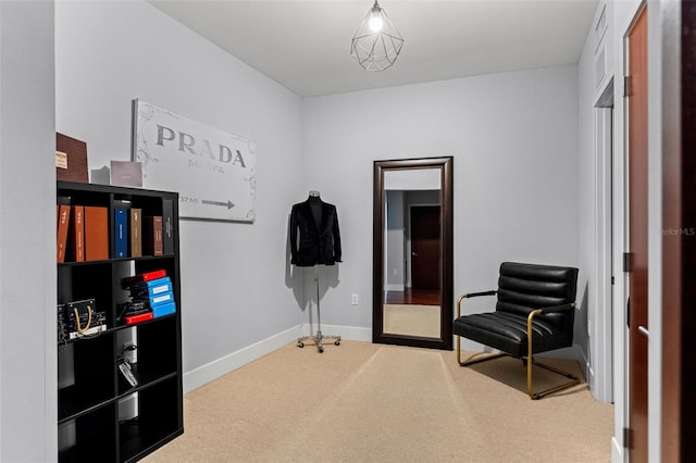 sitting room featuring carpet flooring