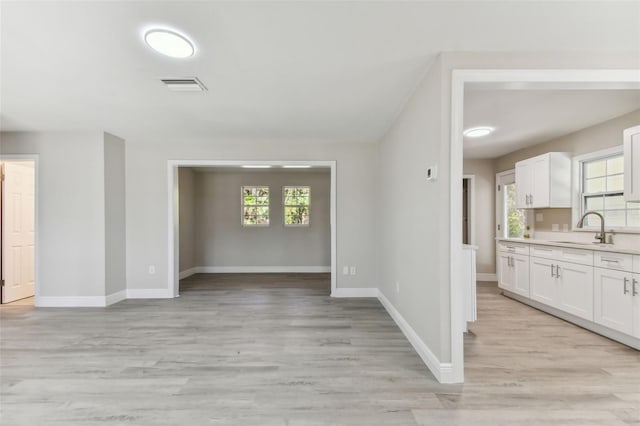 interior space featuring light wood-type flooring and sink