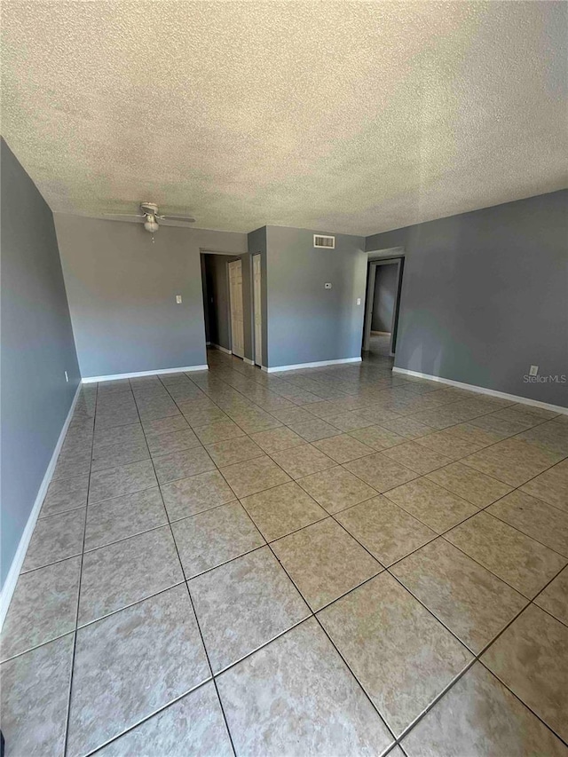 unfurnished room featuring a textured ceiling and ceiling fan