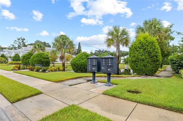 surrounding community featuring a lawn and a mail area