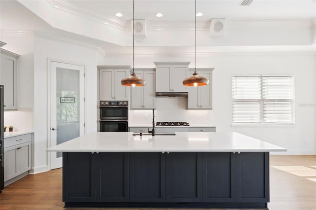 34 Concord Dr, Dunedin, FL 34698 - kitchen featuring multiple ovens, a sink, light wood-type flooring, tasteful backsplash, and light countertops