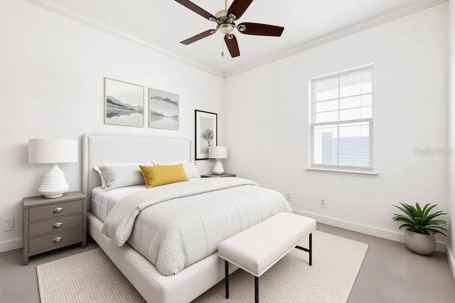 34 Concord Dr, Dunedin, FL 34698 - bedroom featuring baseboards, ceiling fan, ornamental molding, and light colored carpet