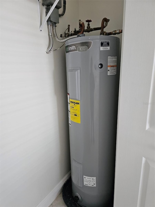 utility room with electric water heater