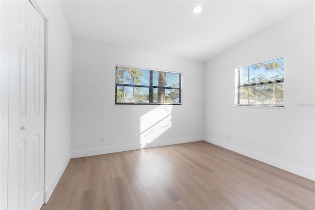 spare room with a wealth of natural light and light hardwood / wood-style floors